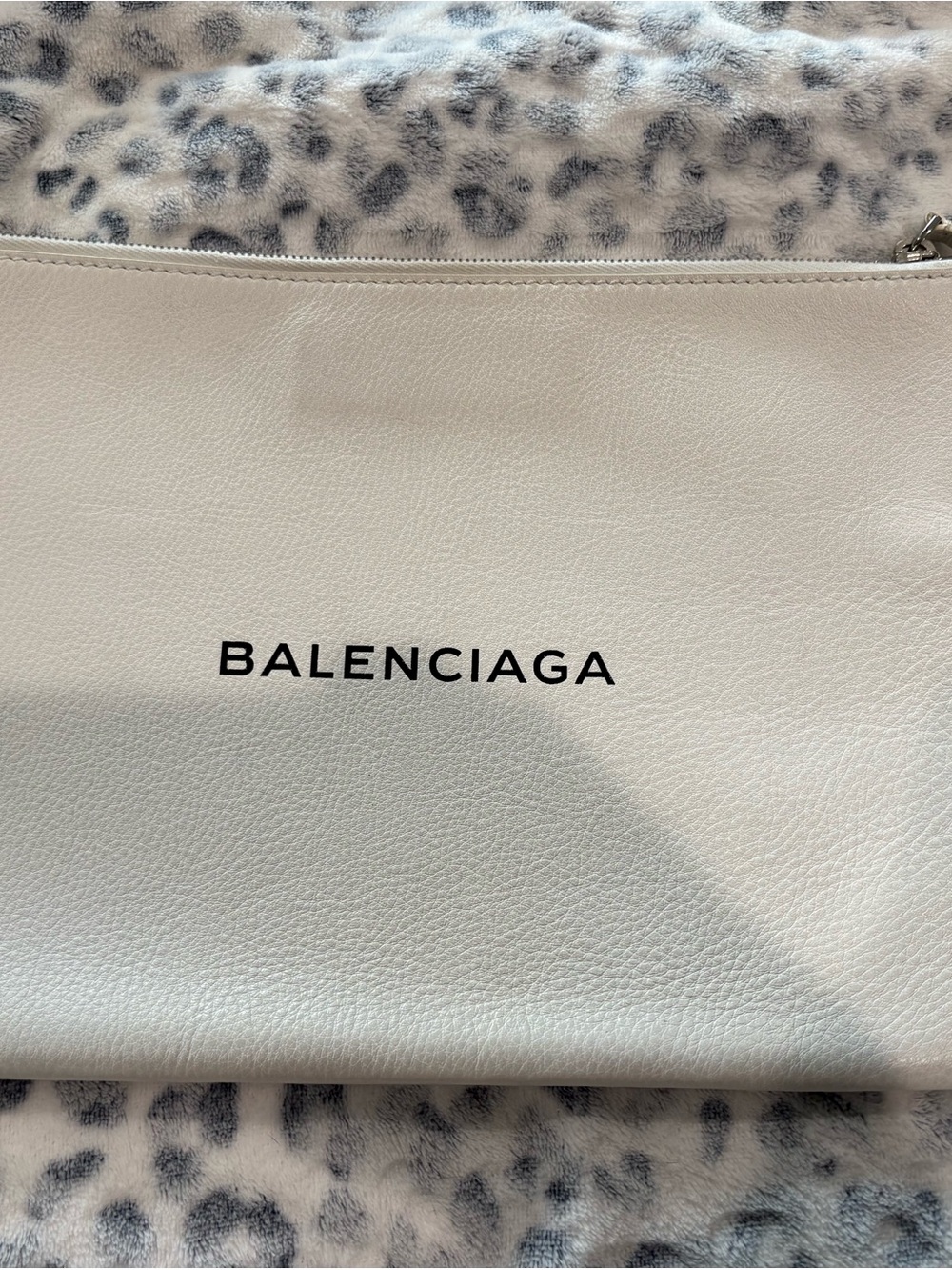 Balenciaga White Leather Logo Wristlet Clutch
